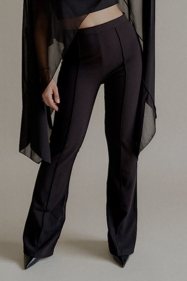 Pantalon PRIVA noir taille haute évasé