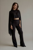 Top THÉA transparent noir façon cape, silhouette entière de face

